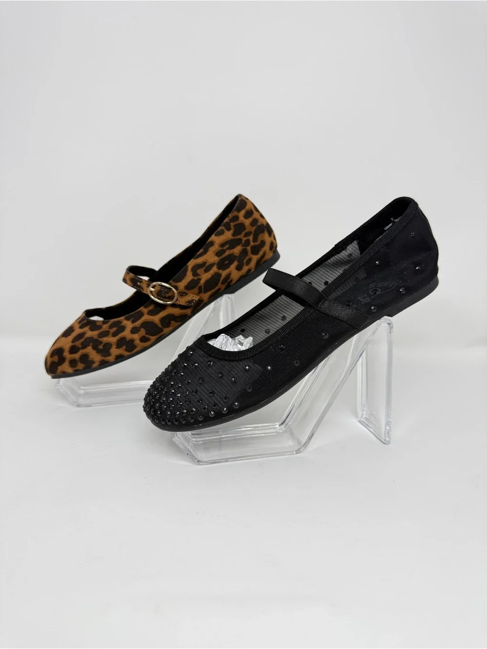 Art Class Girls Size 2 Mary Jane Flats 2-Pair Bundle Leopard Black Rhinestone